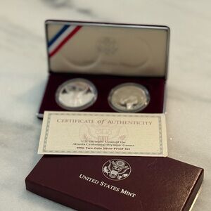 1996 Atlanta Olympic Silver Proof Set | US Mint | 2-Coin | COA & Original Case